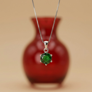 Silver Emerald Solitaire Pendant Necklace