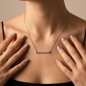 Silver Crystal Bar Pendant Necklace