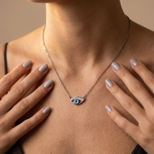 Silver Evil Eye Charm Pendent Necklace