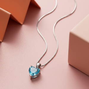 Silver Sky Blue Heart Pendant Necklace