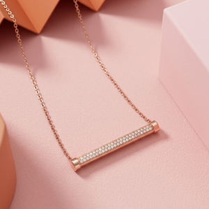 Rose Gold Crystal Bar Pendant Necklace