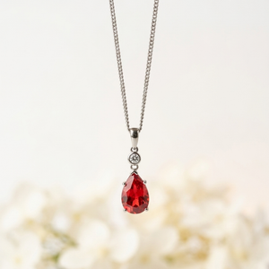 Silver Ruby Teardrop Pendant Necklace
