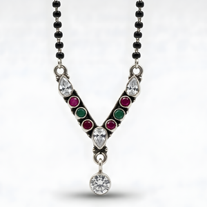 Classic V Stone Silver Mangalsutra