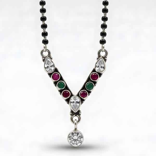 Classic V Stone Silver Mangalsutra