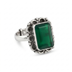 Emerald Green Royale Silver Ring (adjustable)