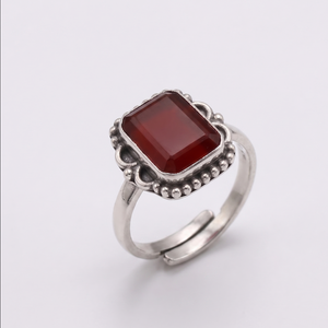 Red Rectangle Vintage Silver Ring (adjustable)