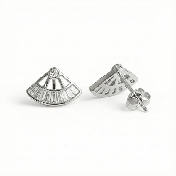 Handfan Crystal Silver Stud Earrings
