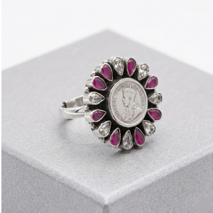 Pink Halo Coin Silver Ring (adjustable)