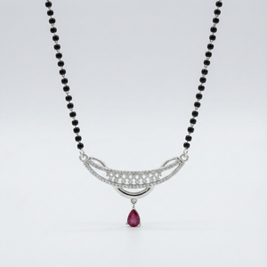 Ruby Curve Drop Silver Mangalsutra