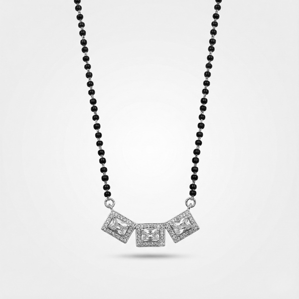 Triple Square Stone Silver Mangalsutra