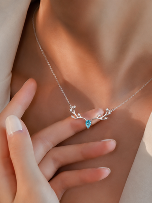 Silver Deer Antler Crystal Pendent Necklace