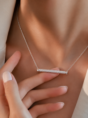 Silver Crystal Bar Pendant Necklace