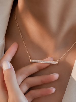 Rose Gold Crystal Bar Pendant Necklace