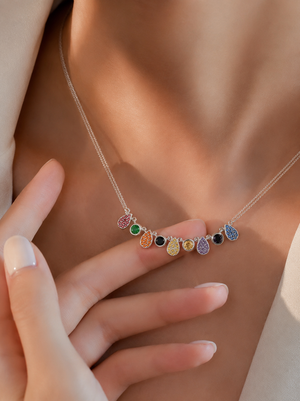 Silver Multicolor Crystal Charm Pendent Necklace