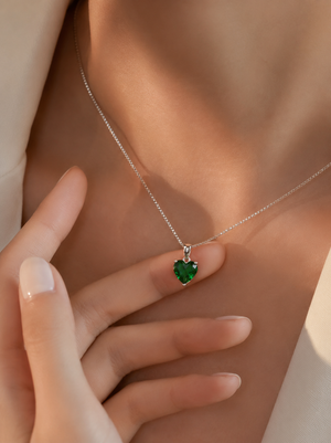 Silver Emerald Heart Pendant Necklace